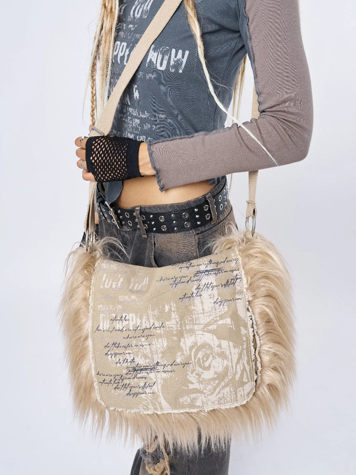 Fluffy Canvas Messenger Bag