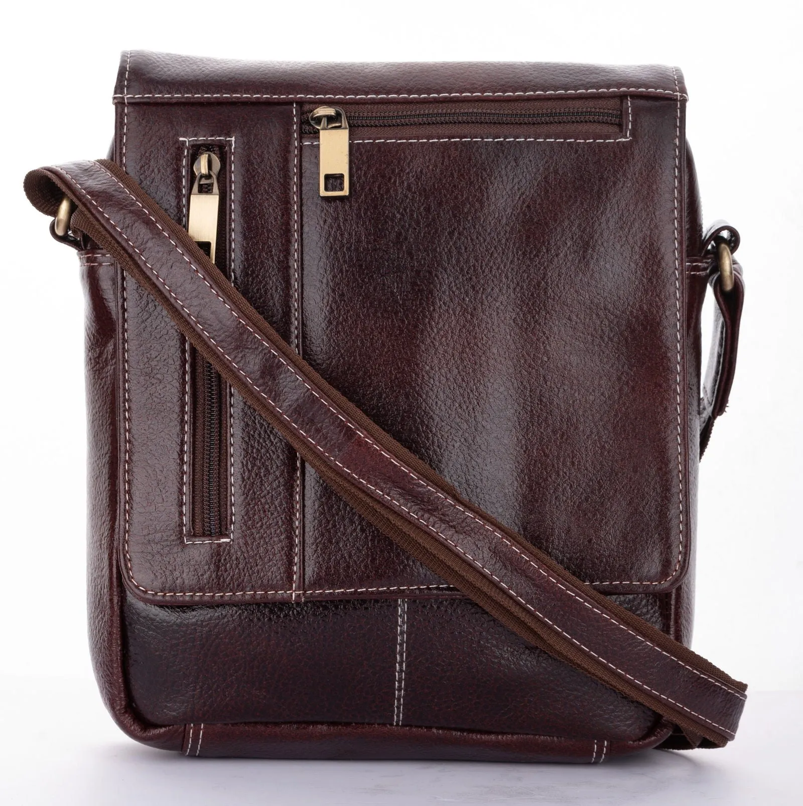 Genuine Leather Brown Crossbody Sling Messenger Bag With 4 Compartments - Ideal For Daily Essentials