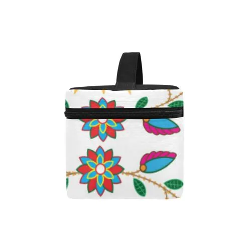 Geometric Floral Fall-White Cosmetic Bag/Large