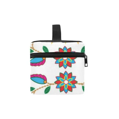 Geometric Floral Fall-White Cosmetic Bag/Large