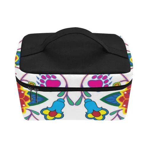 Geometric Floral Winter-White Cosmetic Bag/Large