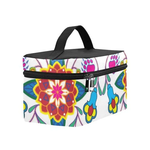 Geometric Floral Winter-White Cosmetic Bag/Large