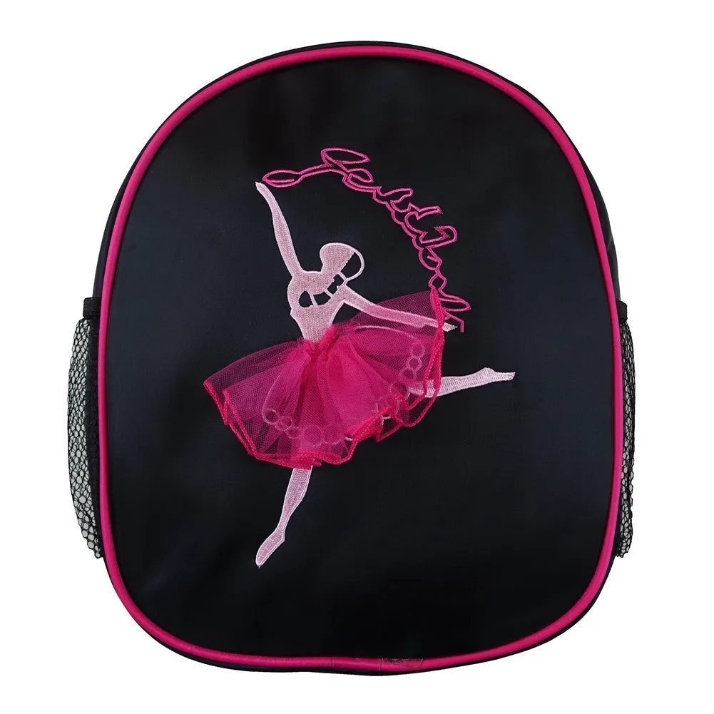 Girls Black Hot Pink Ballet Girl Print Dance Stylish Backpack