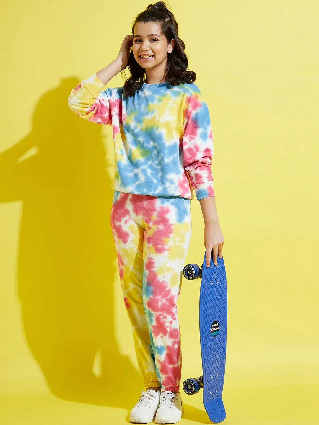 Girls Blue & Pink Terry Tie Dye Oversize Sweatshirt - Lyush Kids
