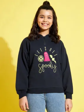 Girls Navy Terry Lets Get Spooky Zipper Hoodie - Lyush Kids