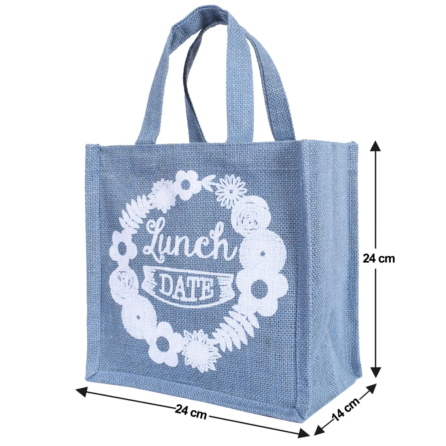 Heart Home Lunch Bag|Reusable Jute Fabric Tote Bag|Lunch Date Print Tiffin Carry Hand Bag with Handle for Office,School,Gift (Gray)