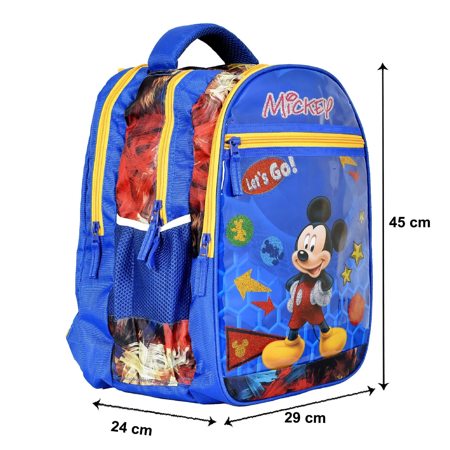 Heart Home Polyester Waterproof Shiny Disney Mickey Mouse Print Backpack|Sturdy School Bag For Kids,16 Inch (Navy Blue)