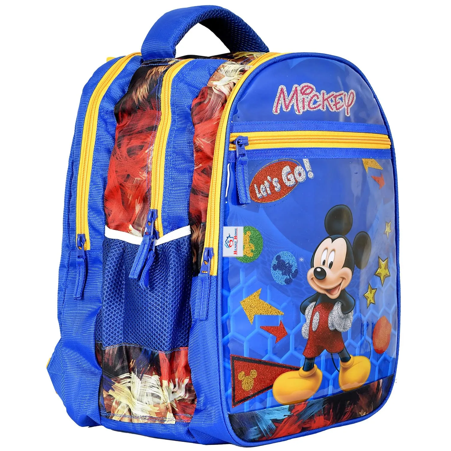 Heart Home Polyester Waterproof Shiny Disney Mickey Mouse Print Backpack|Sturdy School Bag For Kids,16 Inch (Navy Blue)