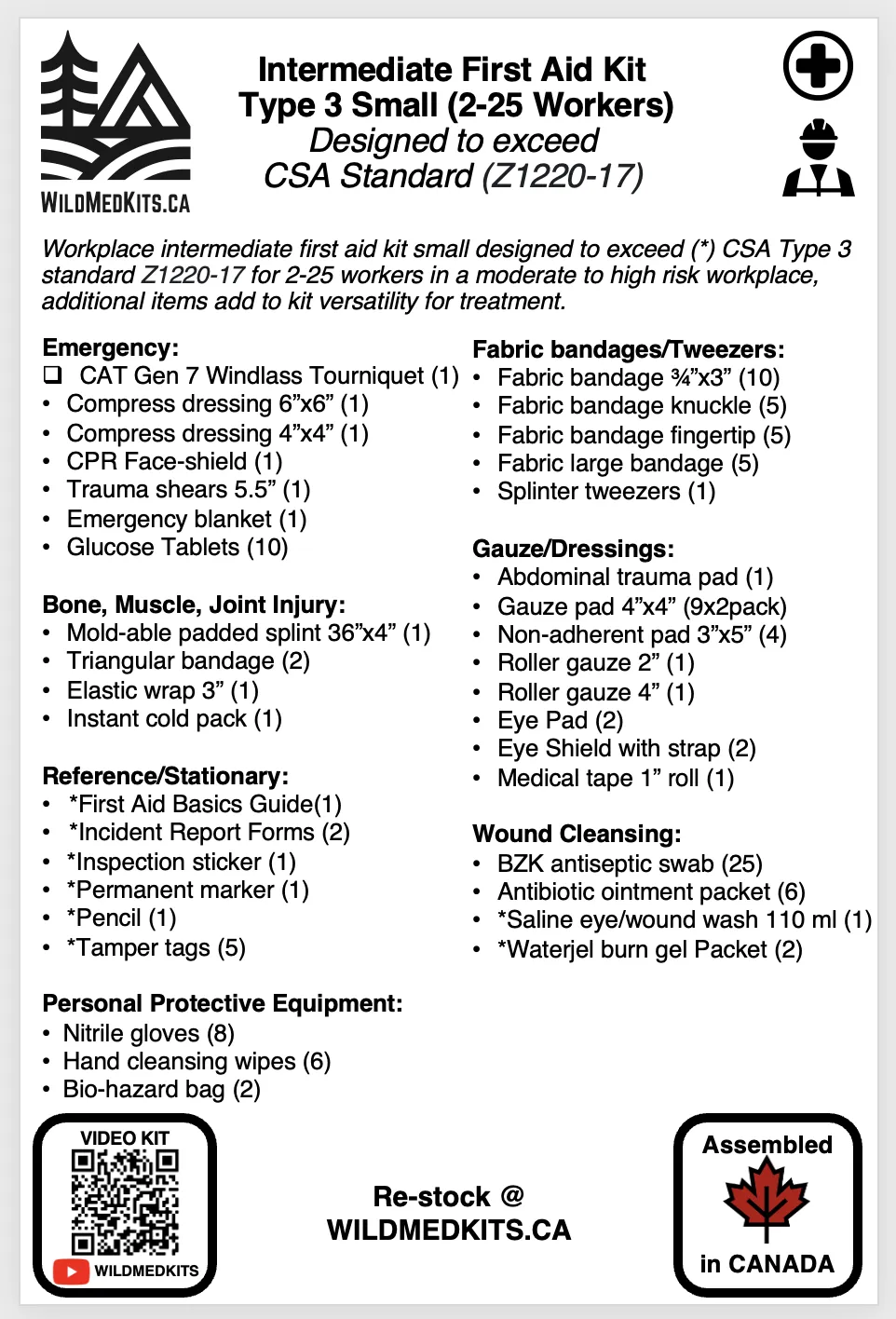 Intermediate First Aid Kit, Type 3: Designed to exceed CSA Standard (Z1220-17)