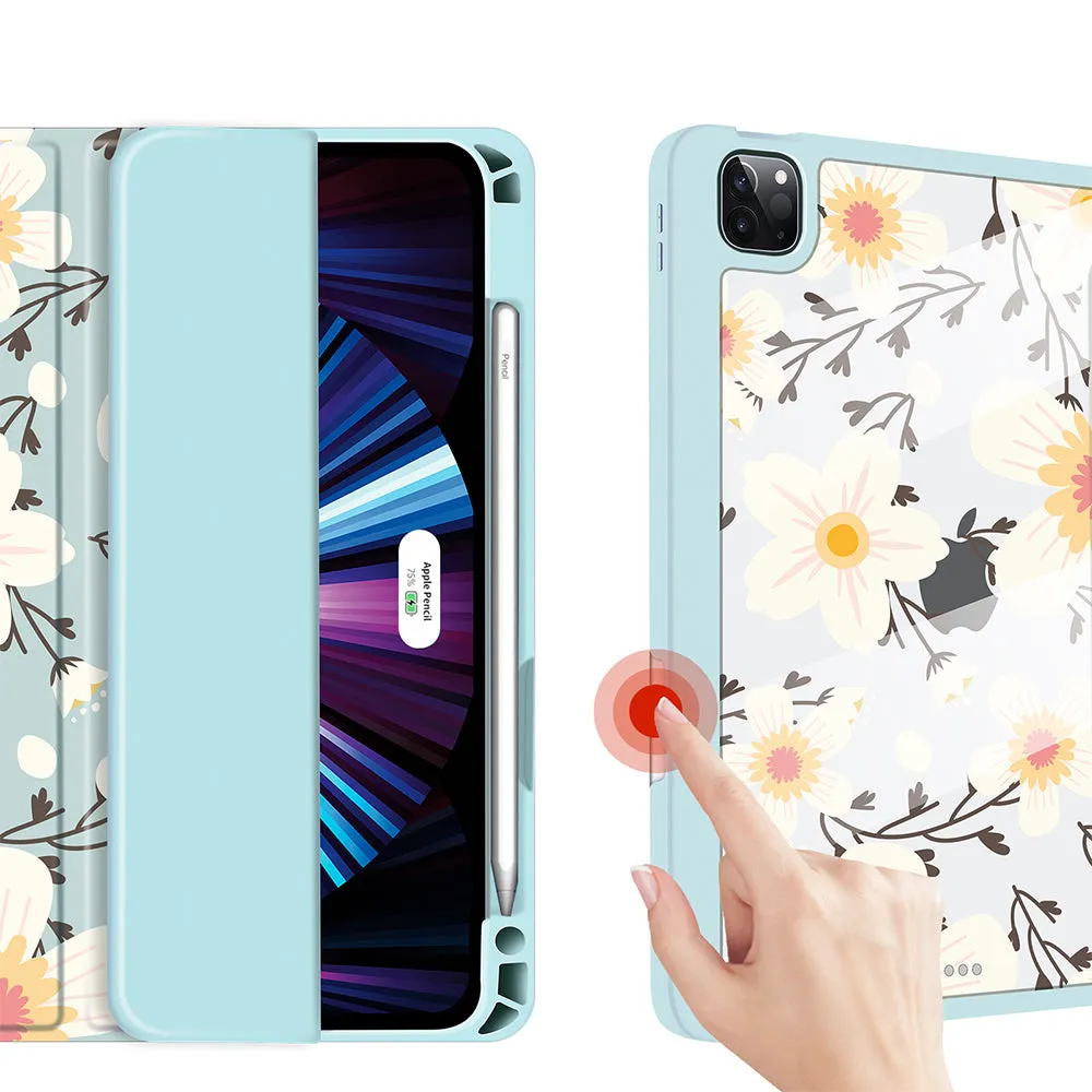 iPad Pro 12.9 2021/2020/2018 Case | Soft TPU Floral Protective Shockproof Cover Tablet Case Cover |Cyan