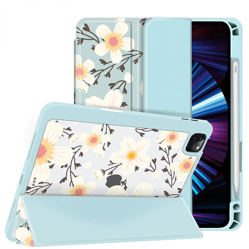 iPad Pro 12.9 2021/2020/2018 Case | Soft TPU Floral Protective Shockproof Cover Tablet Case Cover |Cyan