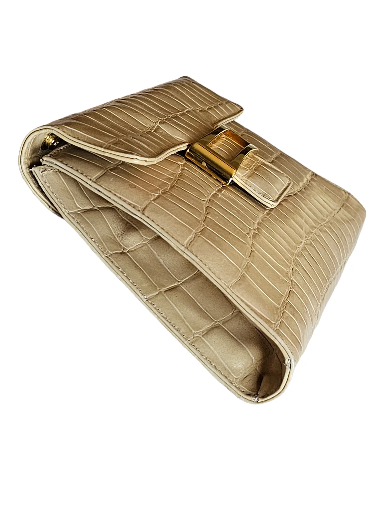 Italian Francesco Biasia Croc Embossed Ivory Patent Leather Versatile Purse Clutch