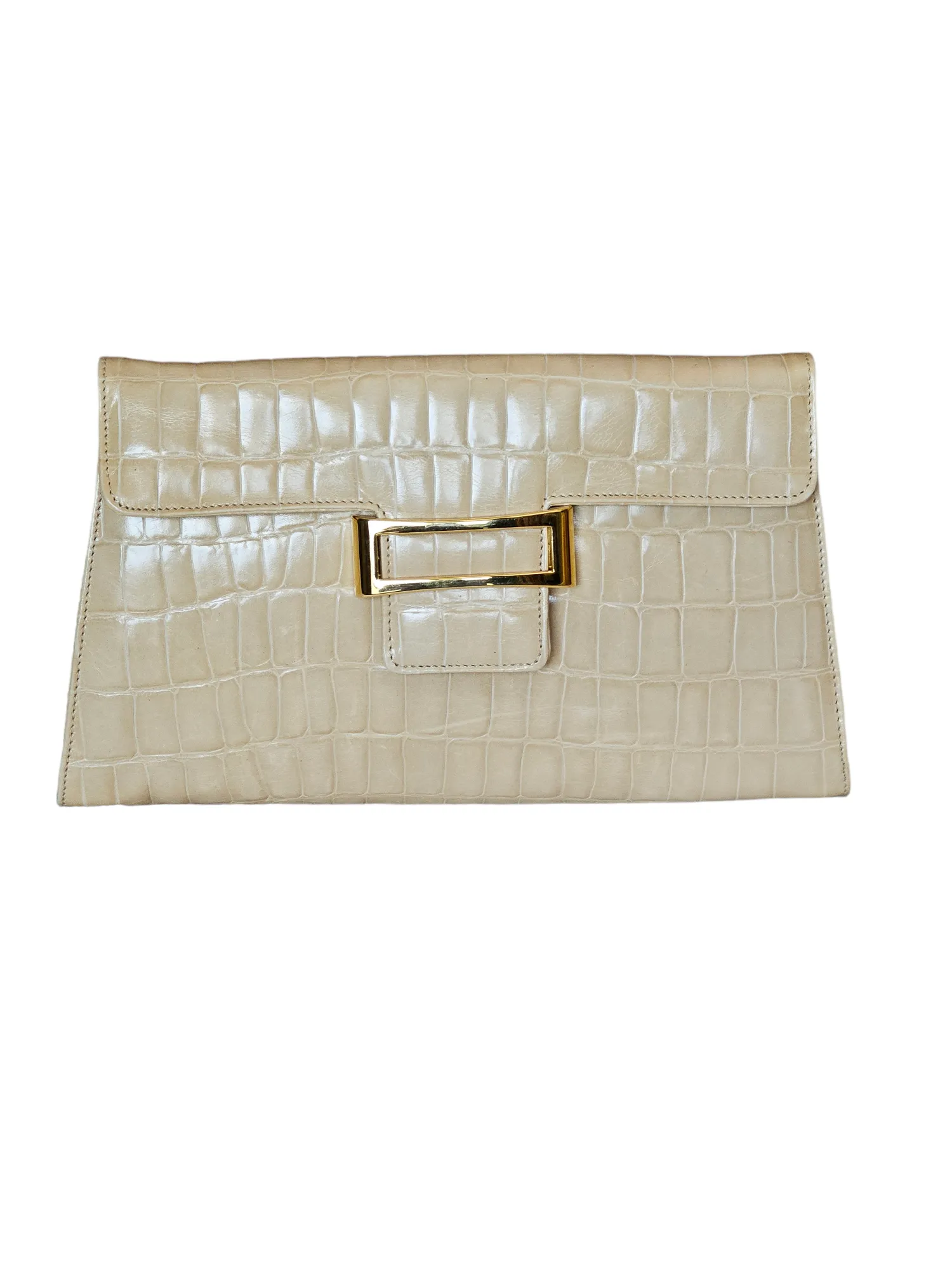 Italian Francesco Biasia Croc Embossed Ivory Patent Leather Versatile Purse Clutch