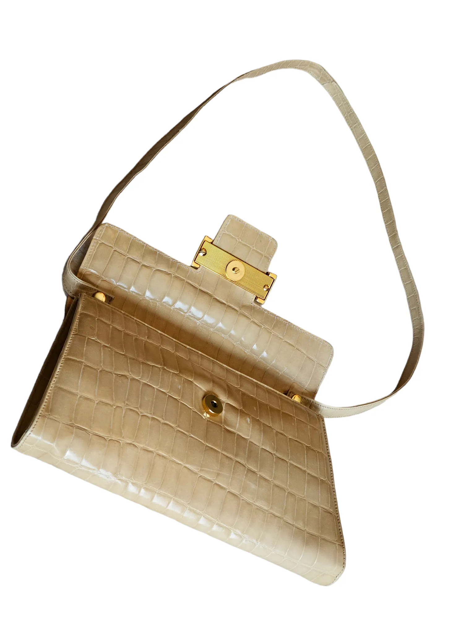 Italian Francesco Biasia Croc Embossed Ivory Patent Leather Versatile Purse Clutch