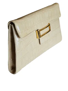 Italian Francesco Biasia Croc Embossed Ivory Patent Leather Versatile Purse Clutch