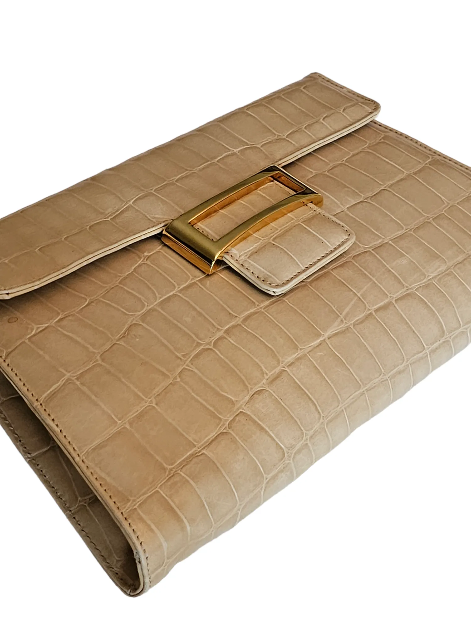 Italian Francesco Biasia Croc Embossed Ivory Patent Leather Versatile Purse Clutch