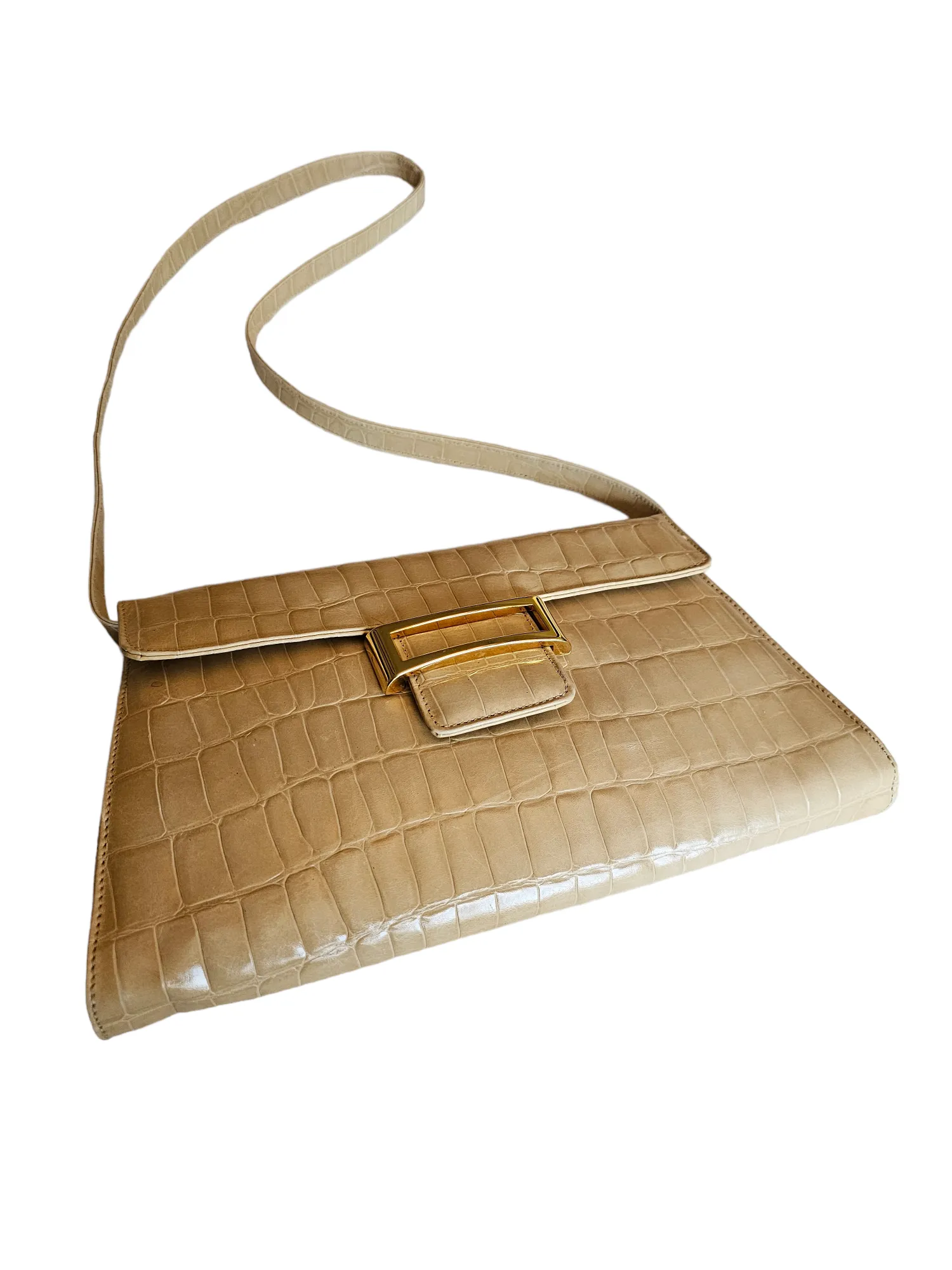 Italian Francesco Biasia Croc Embossed Ivory Patent Leather Versatile Purse Clutch