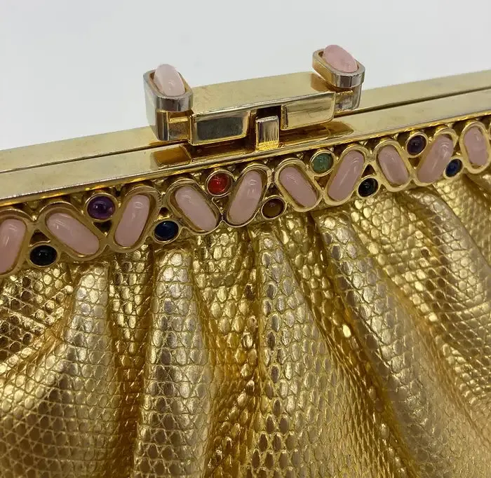 Judith Leiber Gold Lizard Gemstone Top Clutch