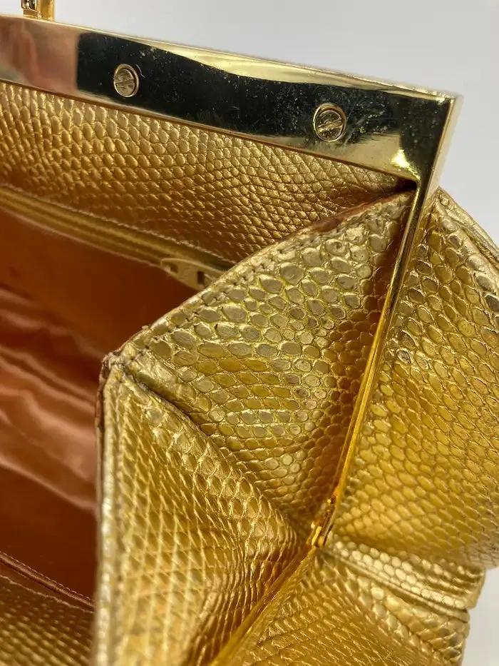 Judith Leiber Gold Lizard Gemstone Top Clutch