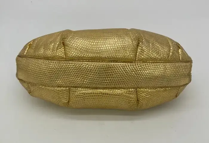 Judith Leiber Gold Lizard Gemstone Top Clutch