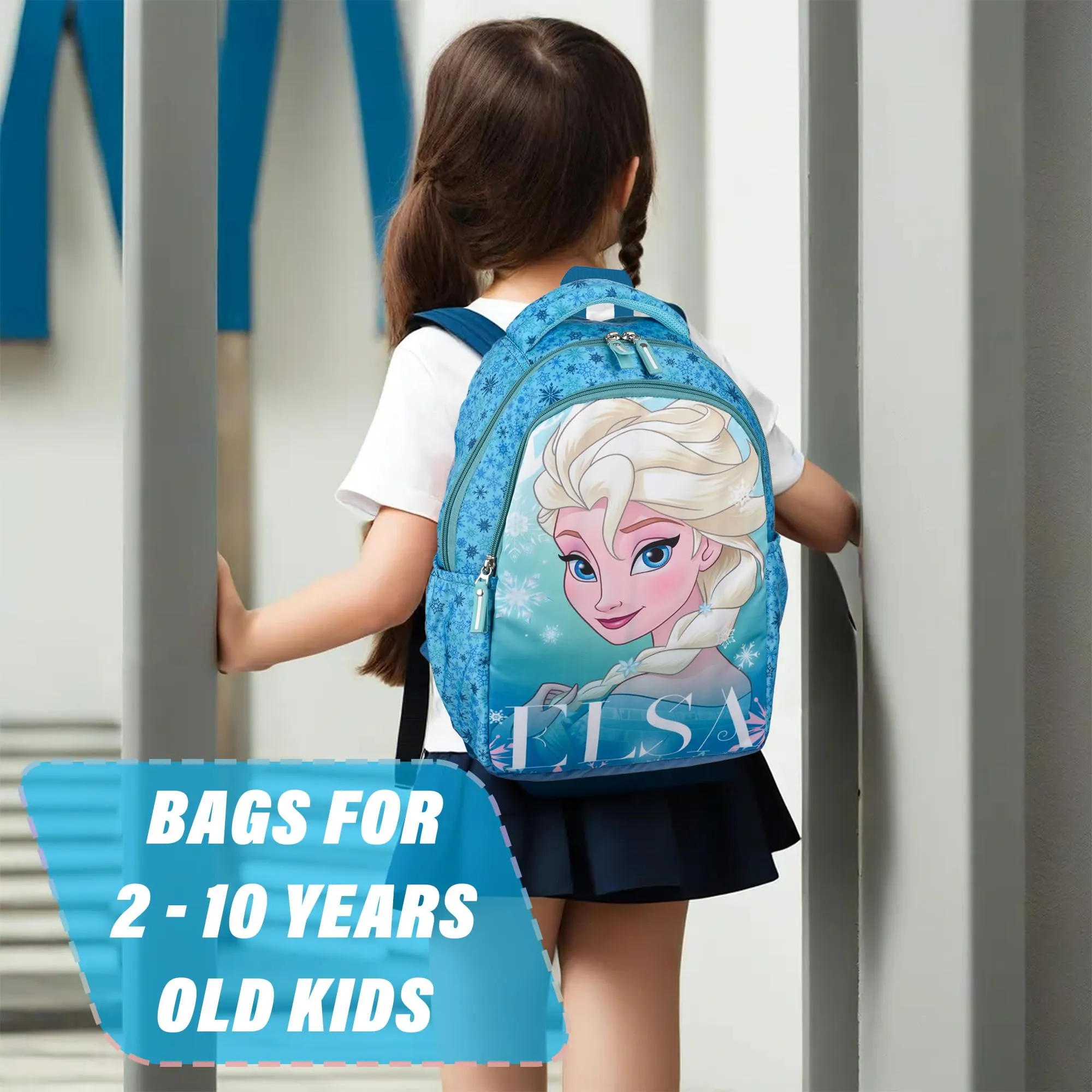 Kuber Industries Disney Elsa Backpack | School Backpack for Kids | College Backpack | School Bag for Boys & Girls | 3 Compartments School Backpack | Spacious & Multiple Pockets | Green