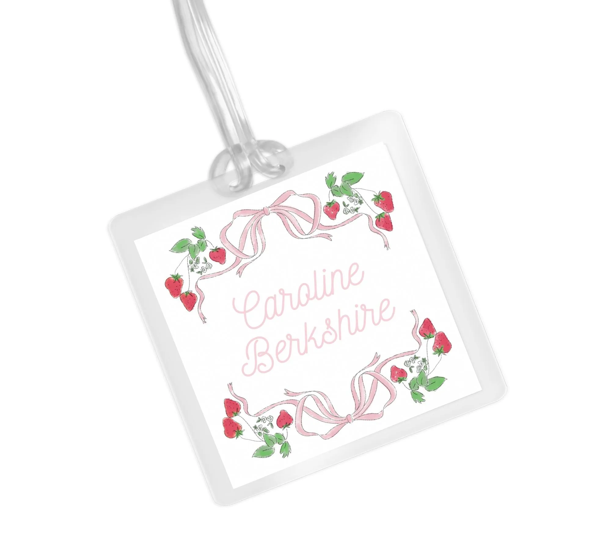 Laminated Bag Tag - Strawberry Bow