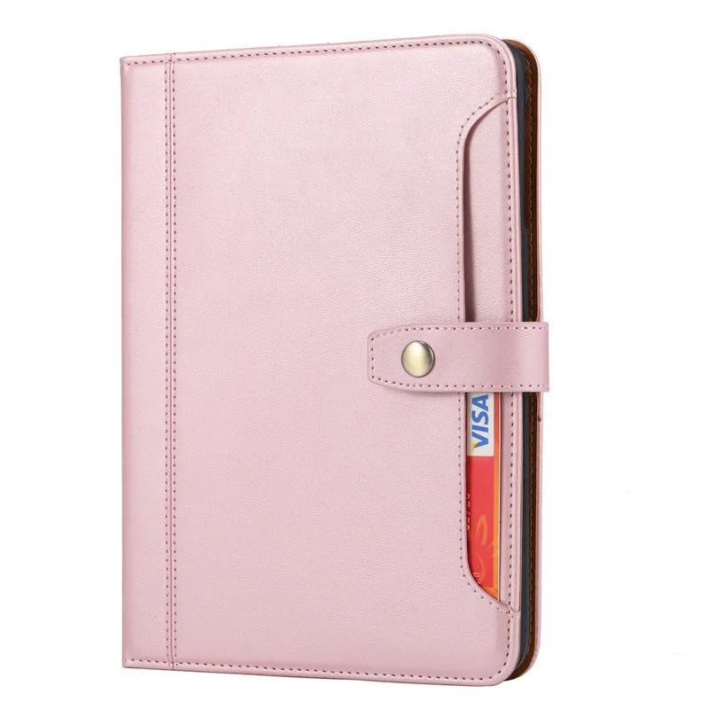 Leather Business Folio Tablet Case with Built-in Pencil Holder Auto Wake Sleep For iPad