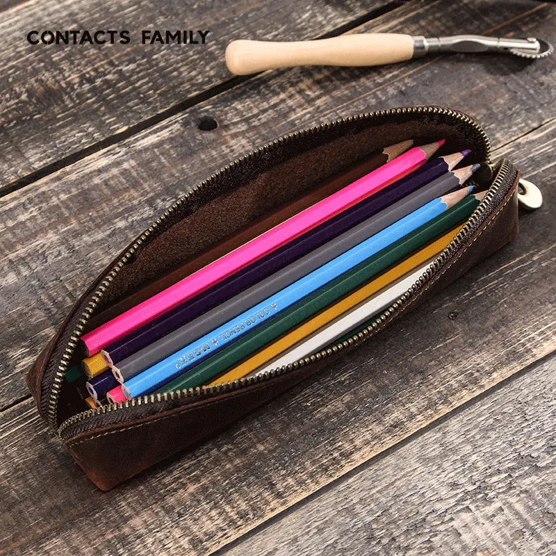 Leather Pencil Case Single Zipper Simple Leather Stationery Case