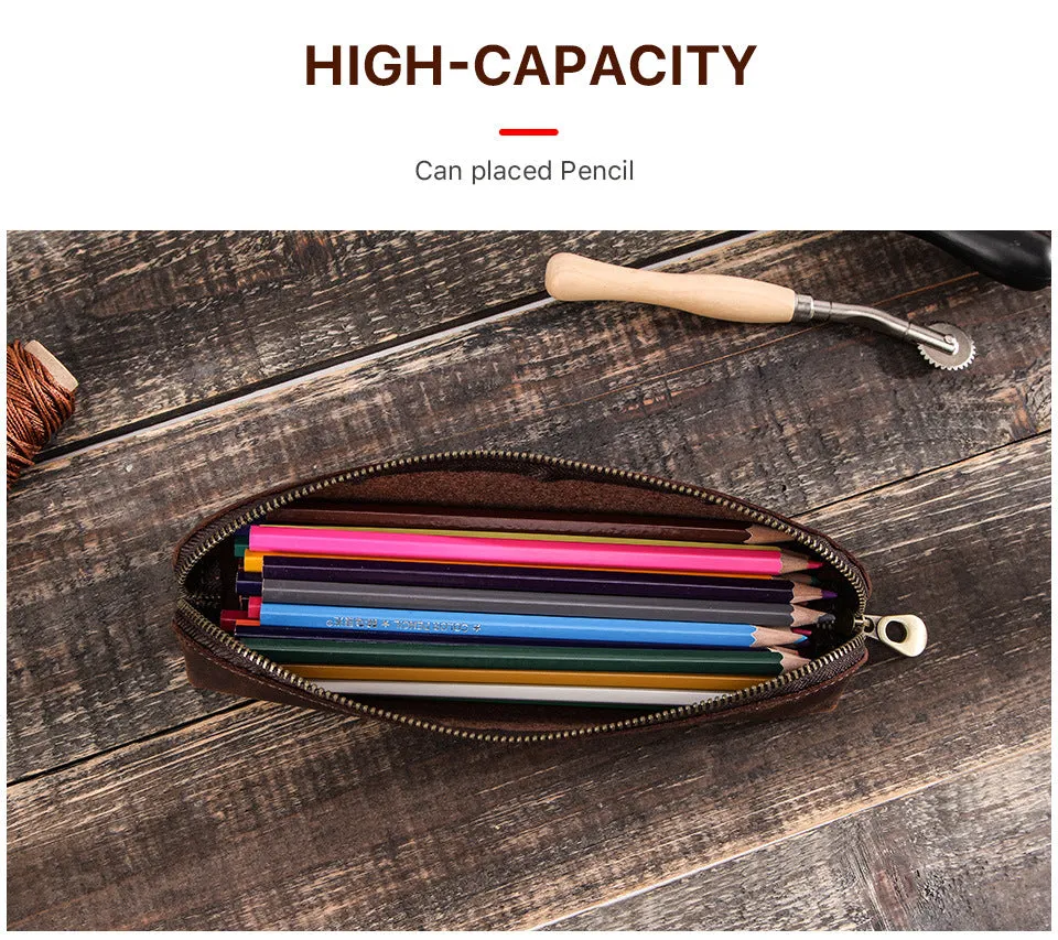 Leather Pencil Case Single Zipper Simple Leather Stationery Case