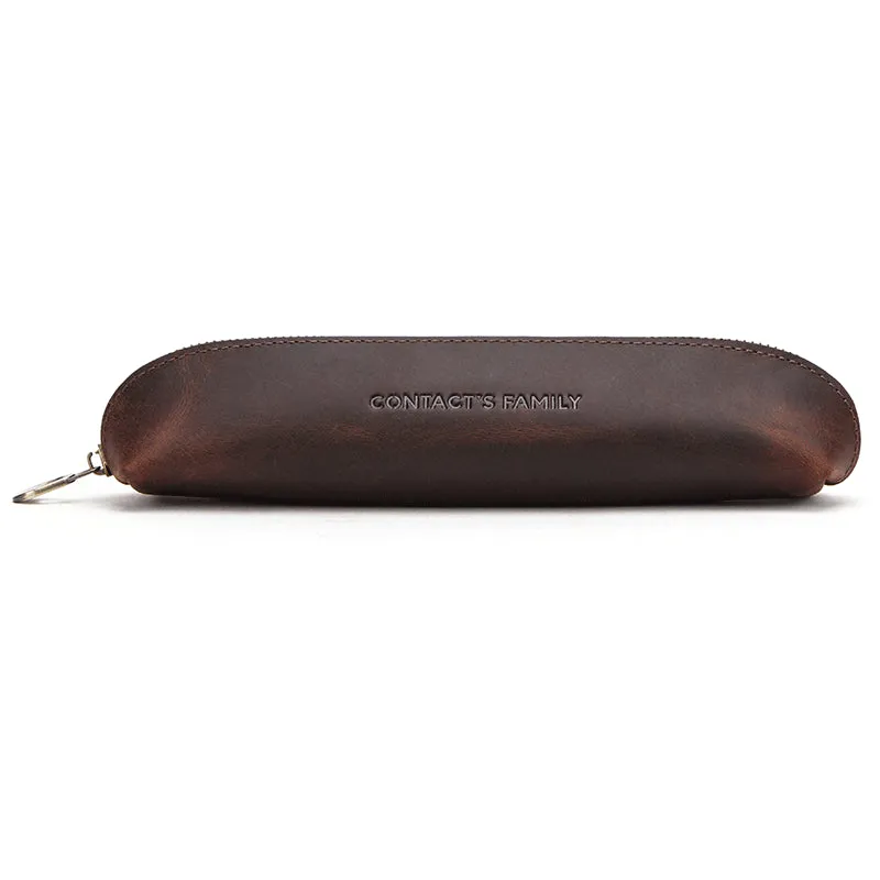 Leather Pencil Case Single Zipper Simple Leather Stationery Case