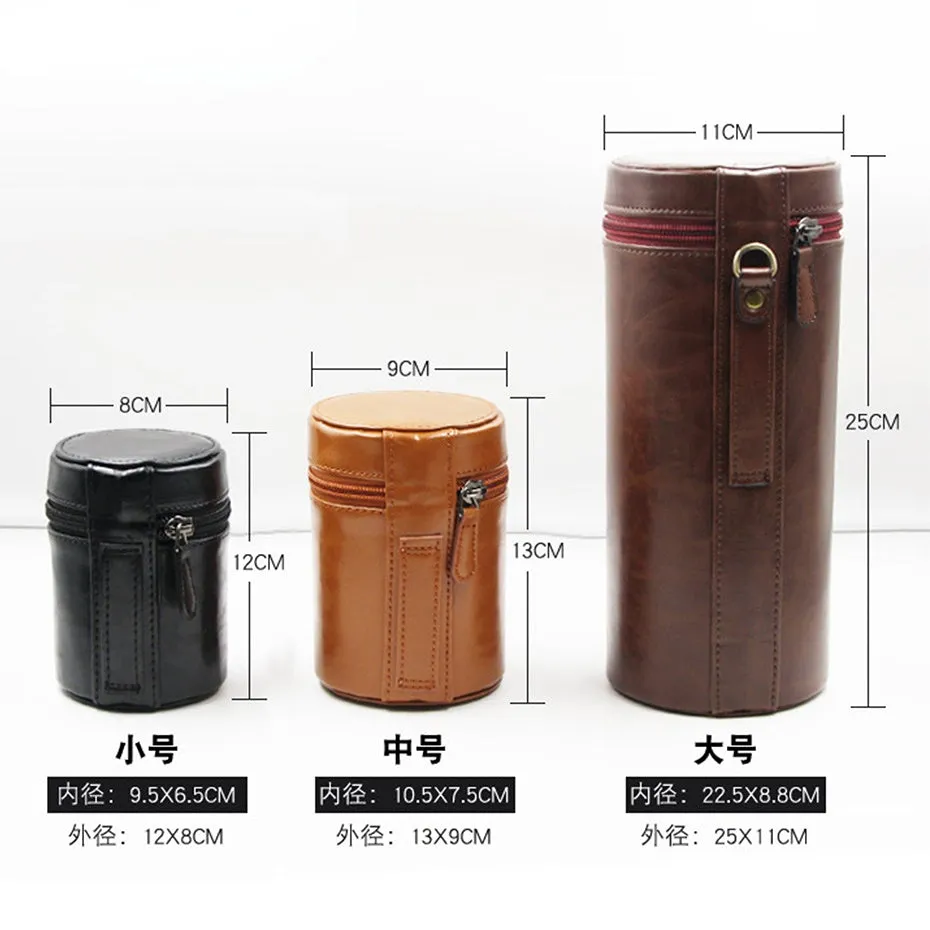 Lens Bag Retro Hard PU Leather Lens Case for Canon Nikon Sony Pentax Fujifilm Tamron Sigma Pouch Protector Universal