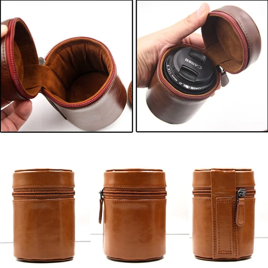 Lens Bag Retro Hard PU Leather Lens Case for Canon Nikon Sony Pentax Fujifilm Tamron Sigma Pouch Protector Universal