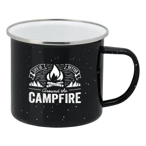 Life is Better Around the Campfire Tin Enamel Camping Coffee Mug (Midnight Black, 15 Ounce)