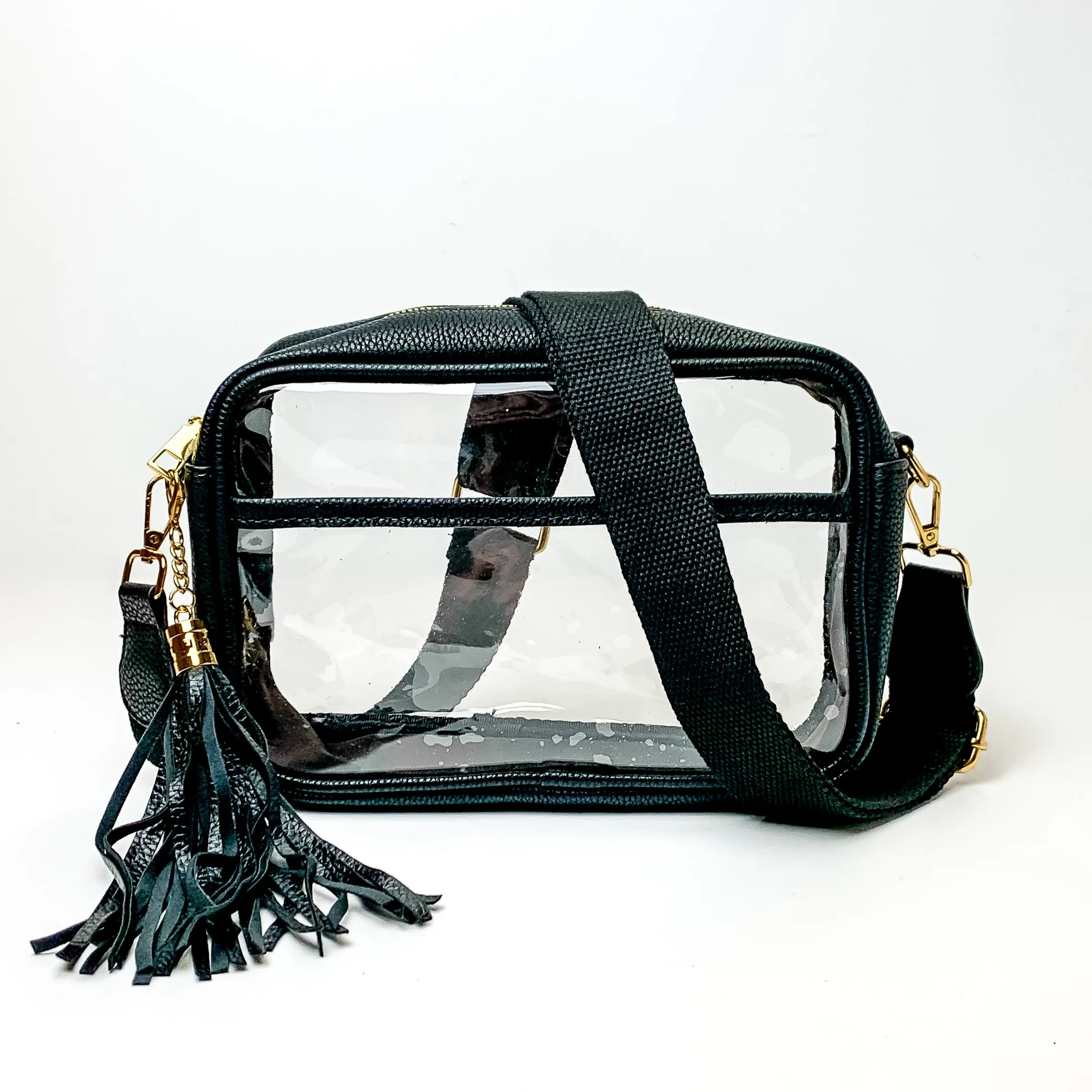 Lovin' Life Small Rectangle Clear Crossbody Purse in Black