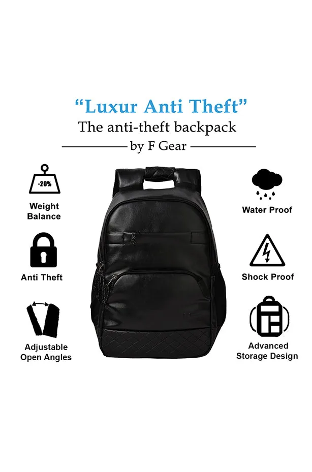 Luxur 25L Black Anti-theft Laptop Backpack with raincover