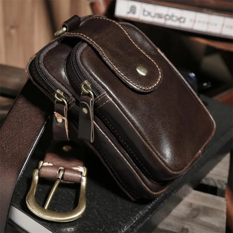 Men's mobile phone pockets leather lightweight sports mobile phone bag men's bag wear belt retro waist bag