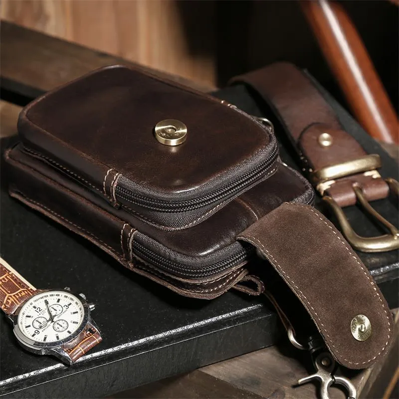 Men's mobile phone pockets leather lightweight sports mobile phone bag men's bag wear belt retro waist bag