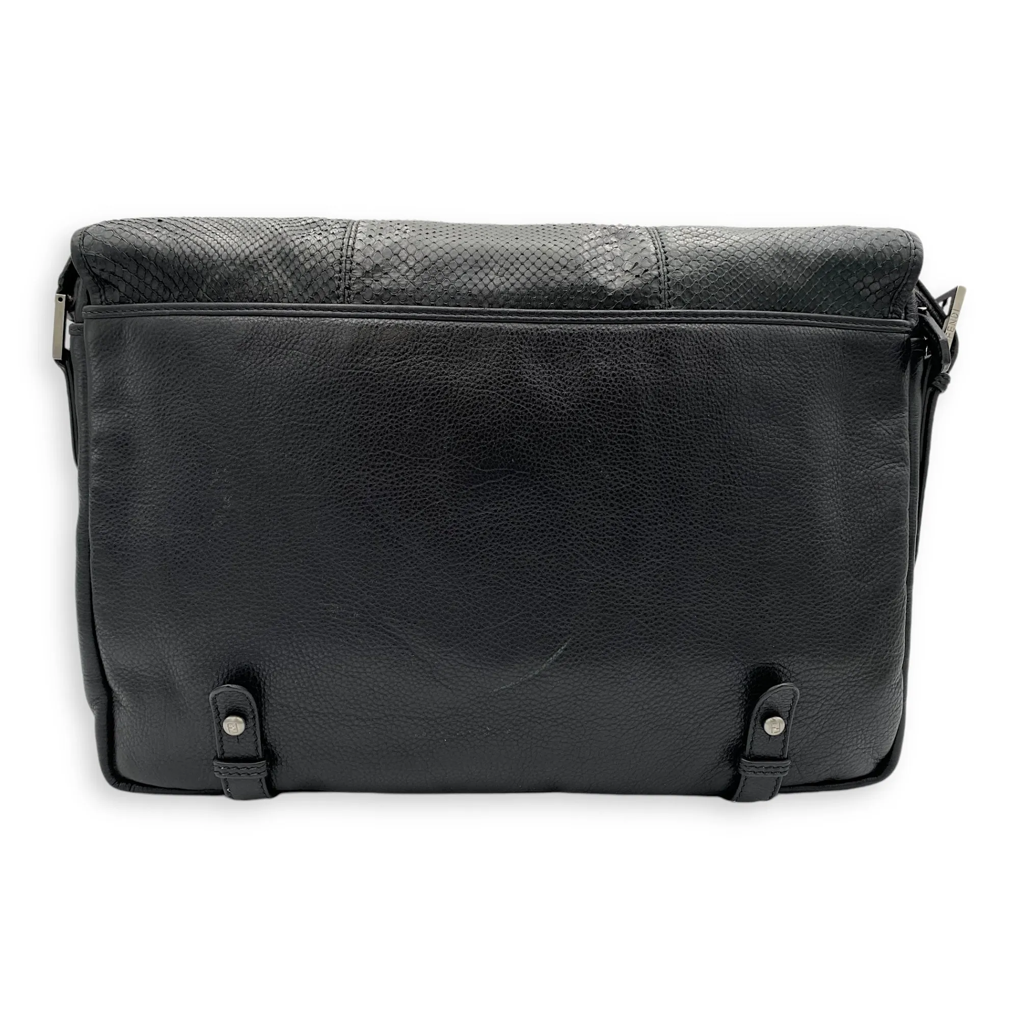 Messenger Bag Black in Calfskin, Silver