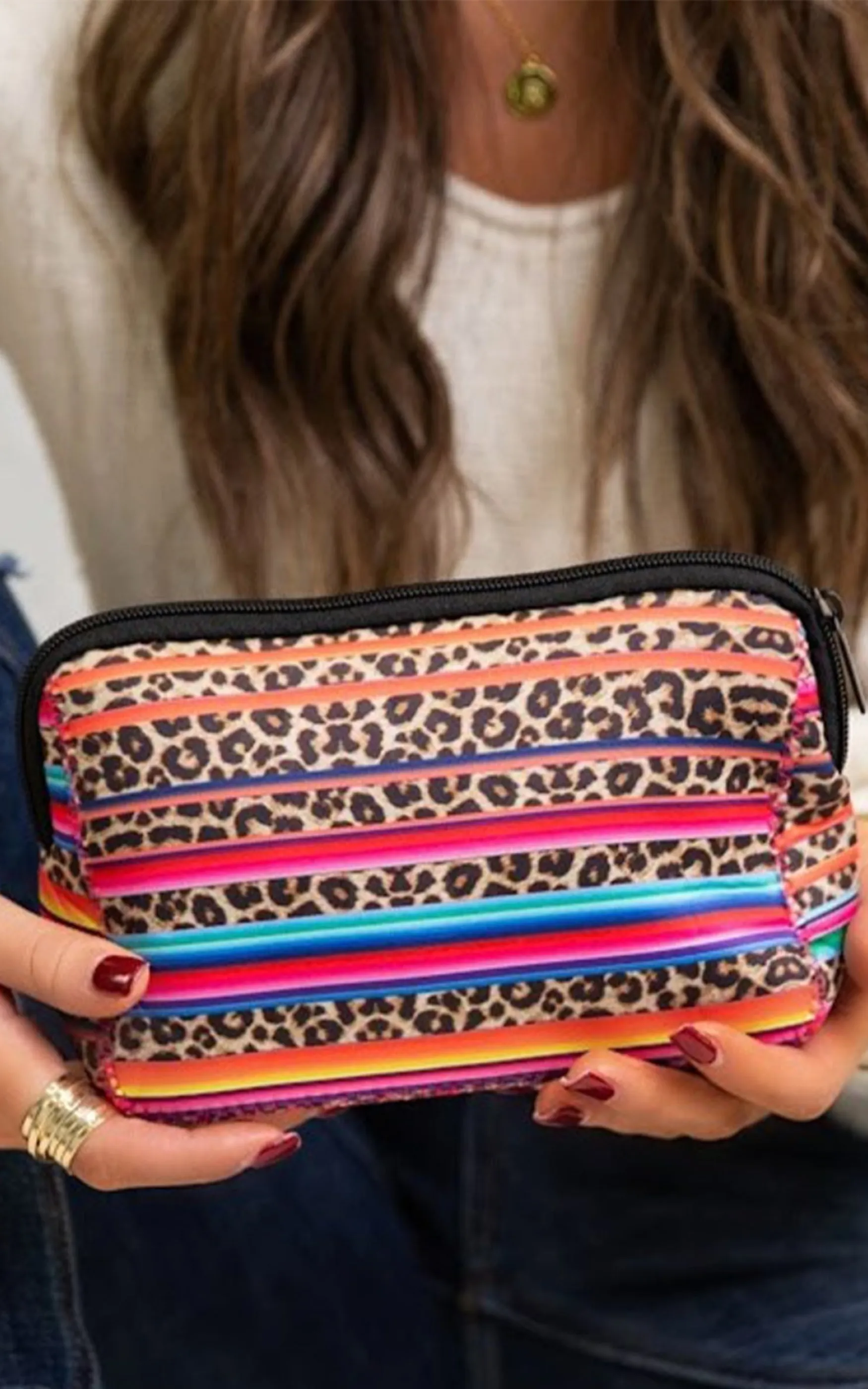 Multicolor Serape Leopard Make Up Storage Bag 14*19CM