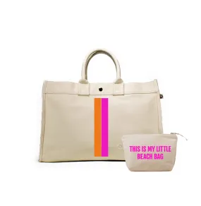 Natural East West Bag with Neon Pink & Neon Orange Stripes (  FREE Natural Makeup with Neon Pink Little Beach Bag)