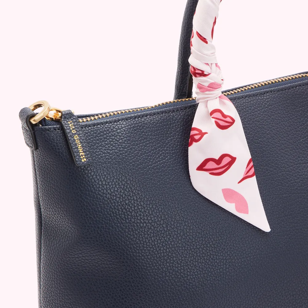 NAVY LEATHER SCARF FRANCES TOTE BAG