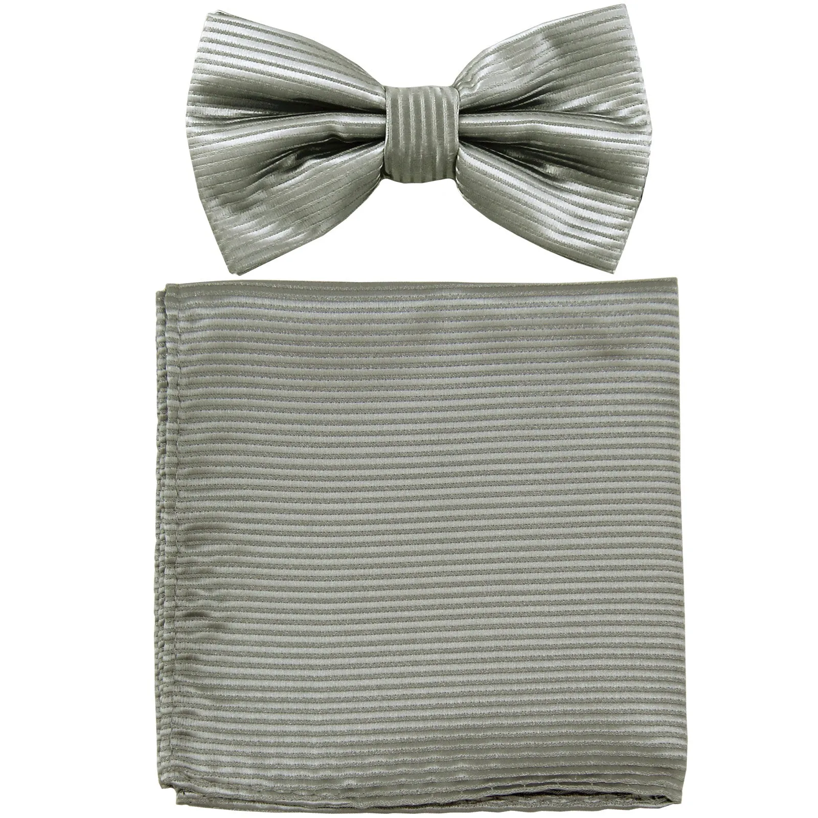 New formal men's pre tied Bow tie & Pocket Square Hankie Horizontal stripes wedding