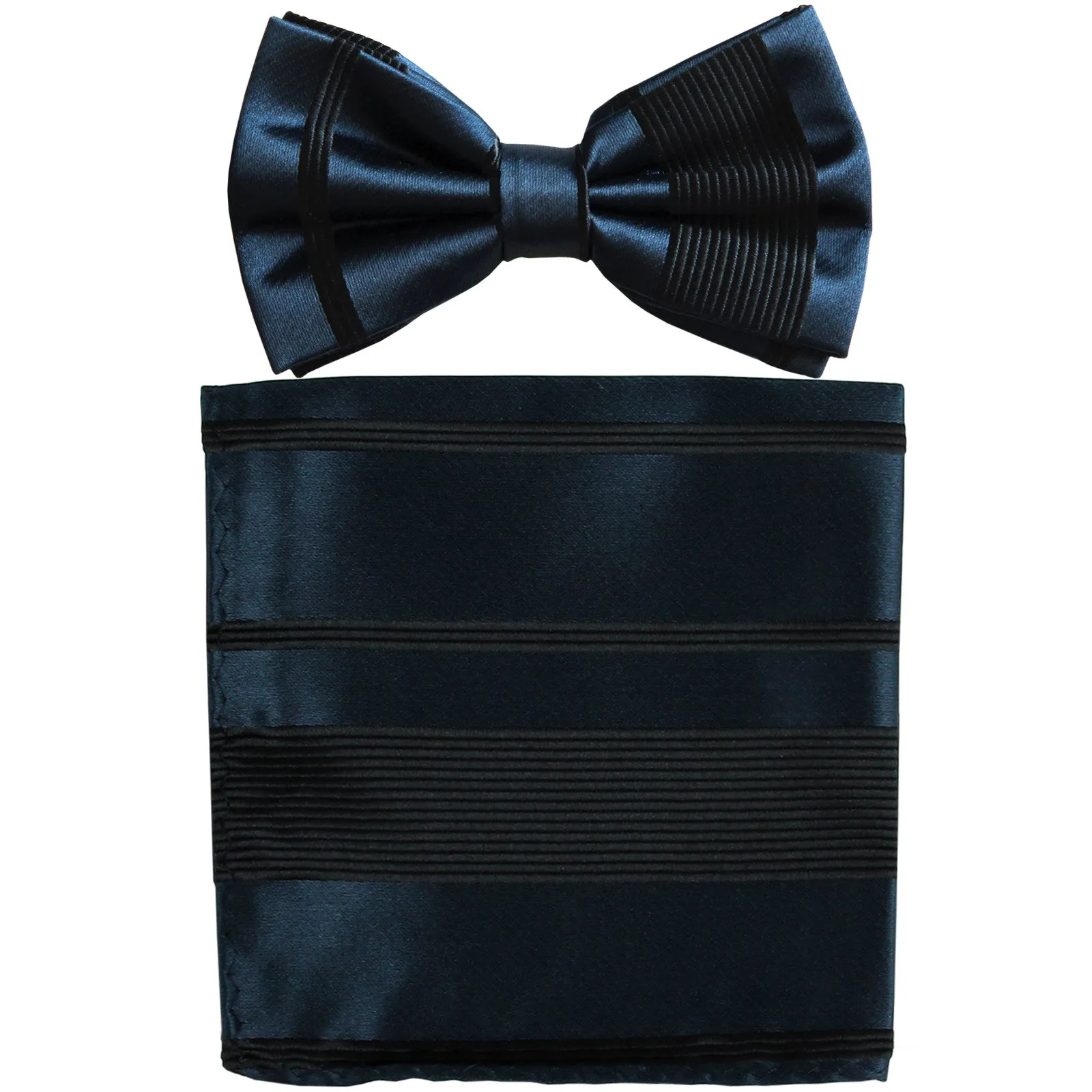 New formal men's pre tied Bow tie & Pocket Square Hankie striped