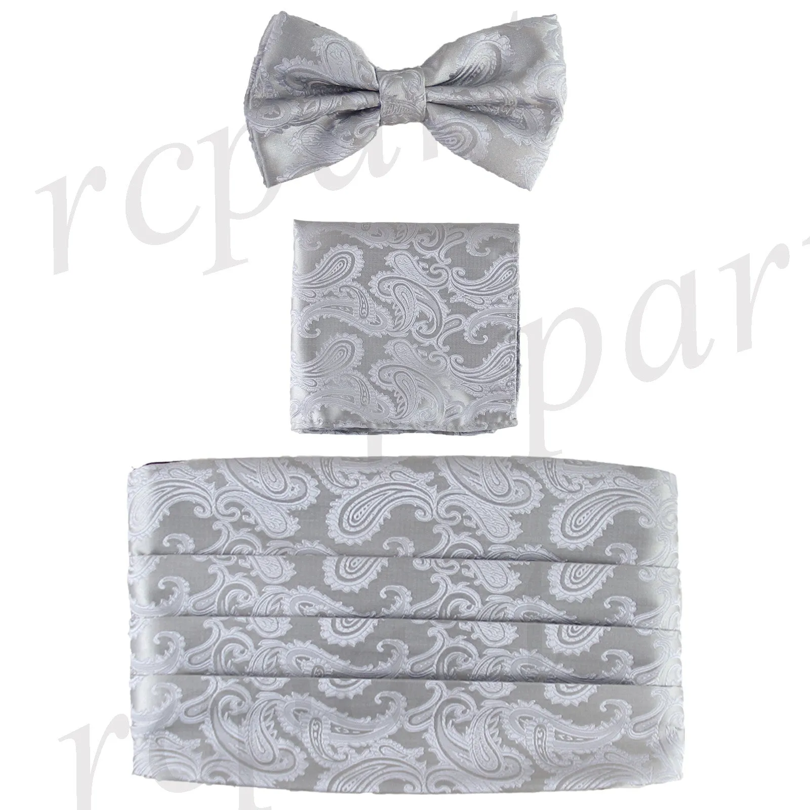 New In Box Brand Q Paisley Cummerbund Bowtie Hankie Set Wedding Prom