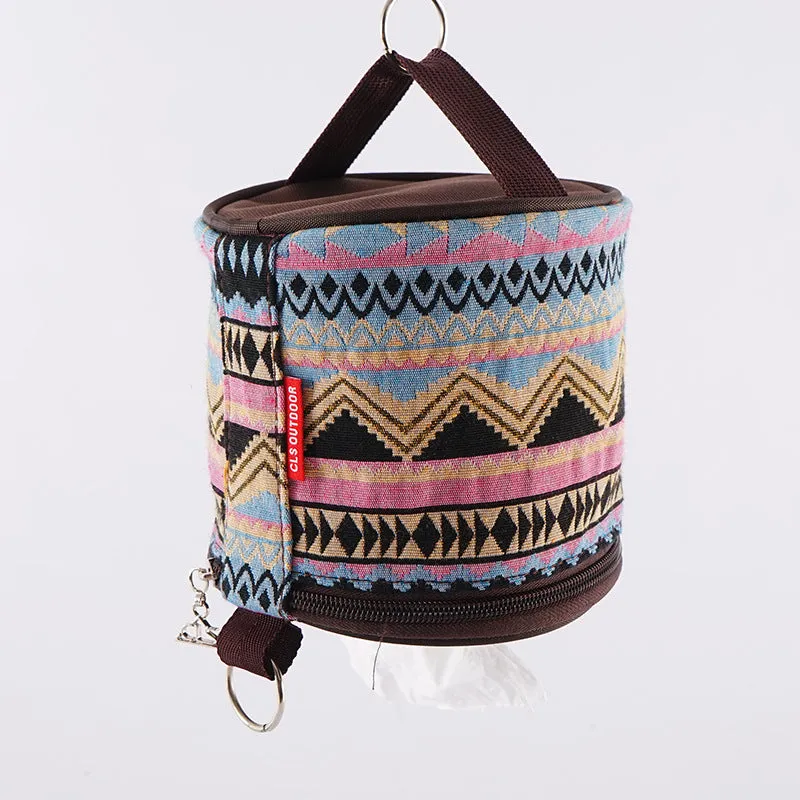 Outdoor camping folding ethnic style paper box storage bag car roll paper tissue box small cloth bag storage bag