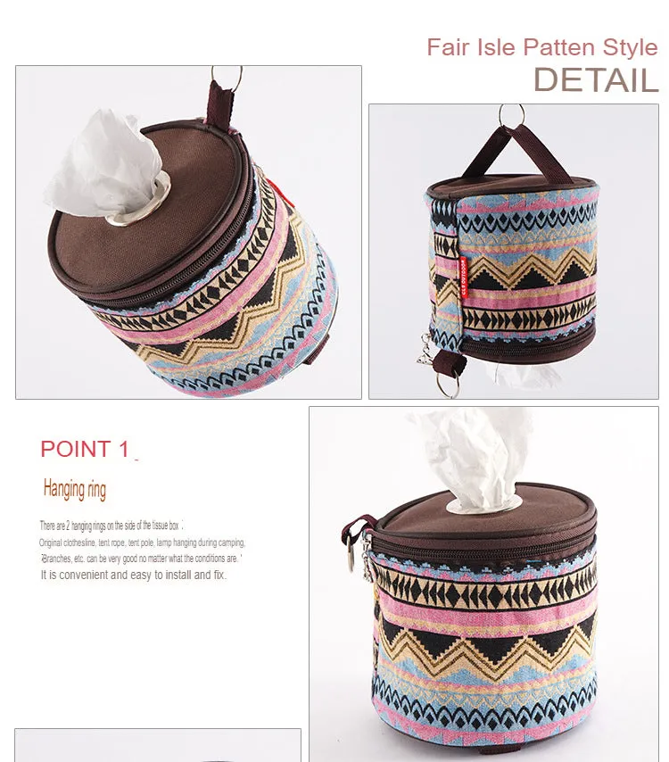 Outdoor camping folding ethnic style paper box storage bag car roll paper tissue box small cloth bag storage bag