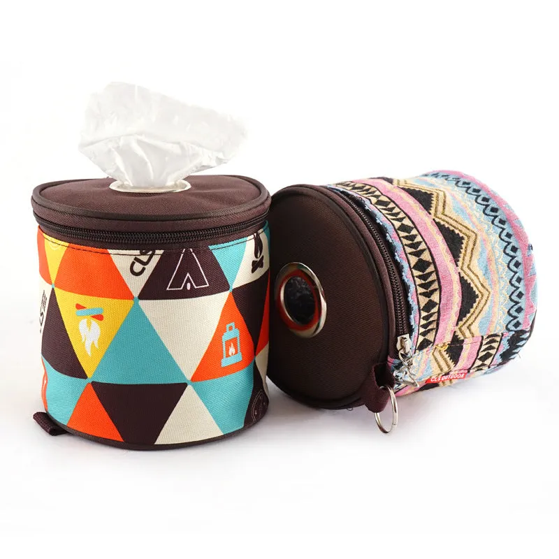 Outdoor camping folding ethnic style paper box storage bag car roll paper tissue box small cloth bag storage bag