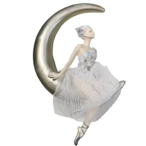 Pallina per albero di natale ballerina con tutù in pizzo argento e oro h 18 cm