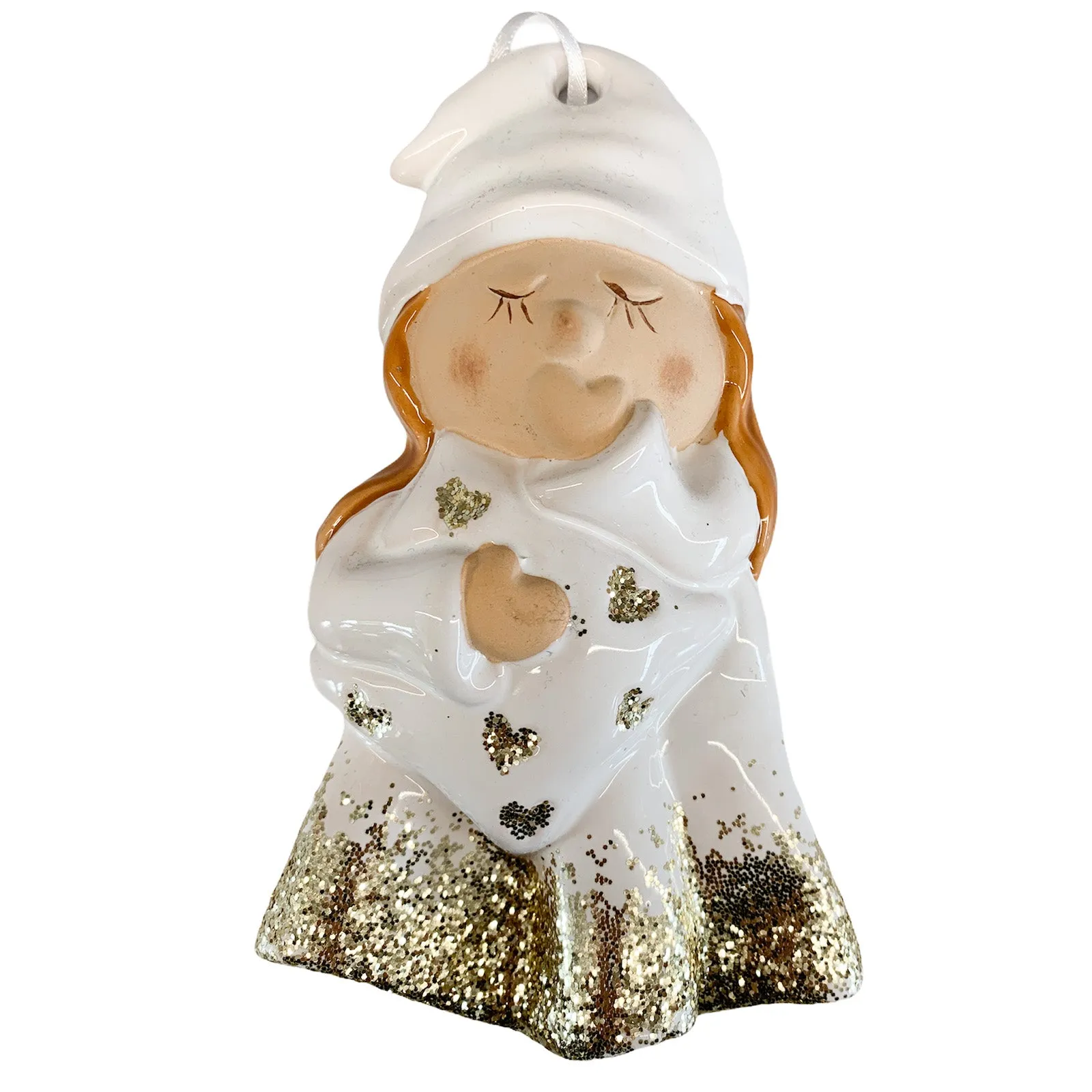 Pallina per Albero di Natale in ceramica Bambino dormiglione Bianco h 15 cm decorazione natalizia