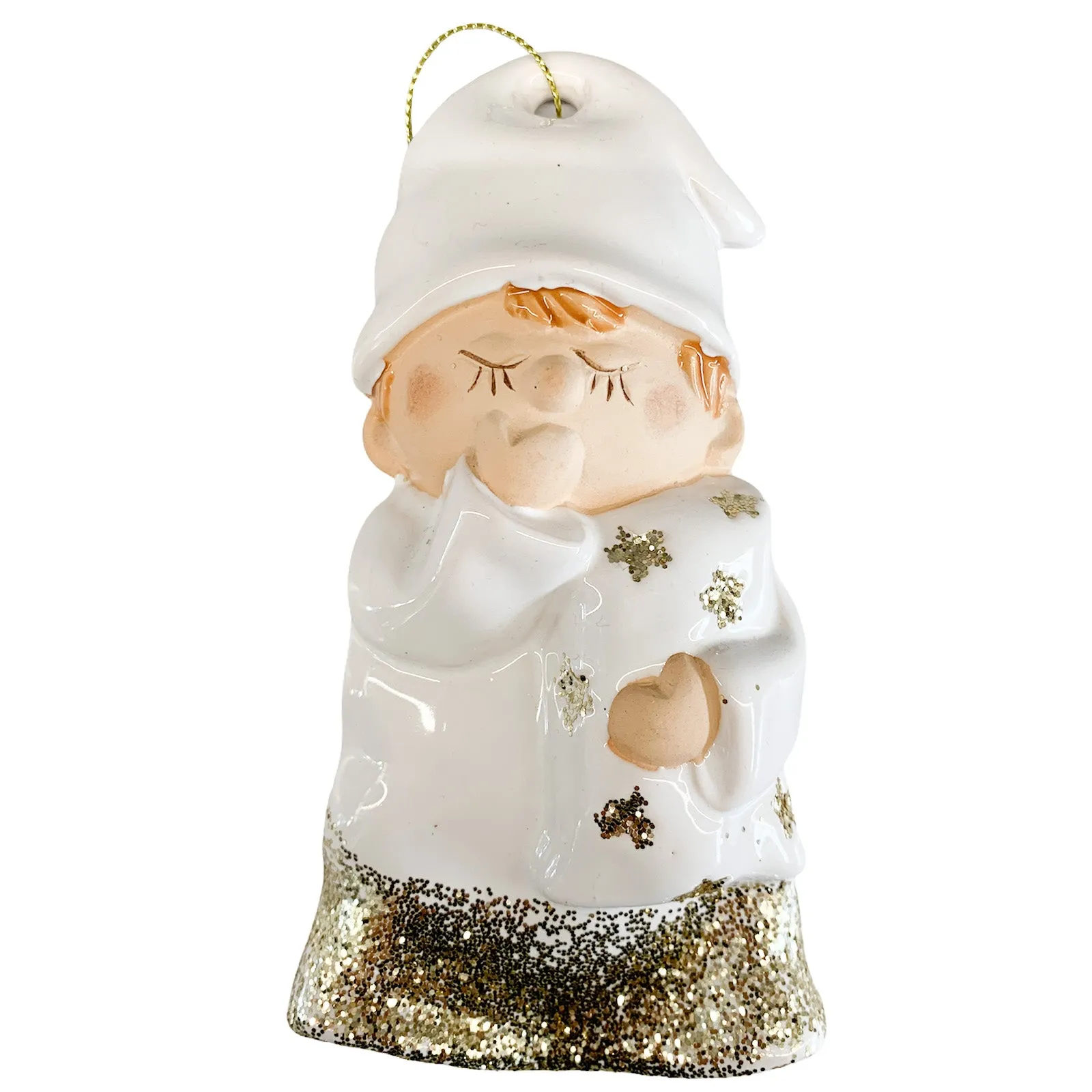 Pallina per Albero di Natale in ceramica Bambino dormiglione Bianco h 15 cm decorazione natalizia